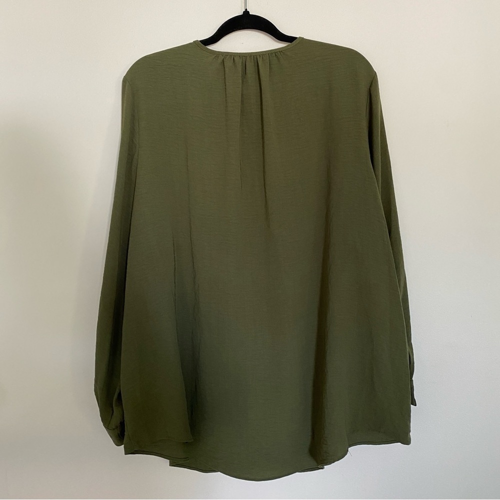 Nine West Olive Green Button-Down Blouse - Picture 3 of 5